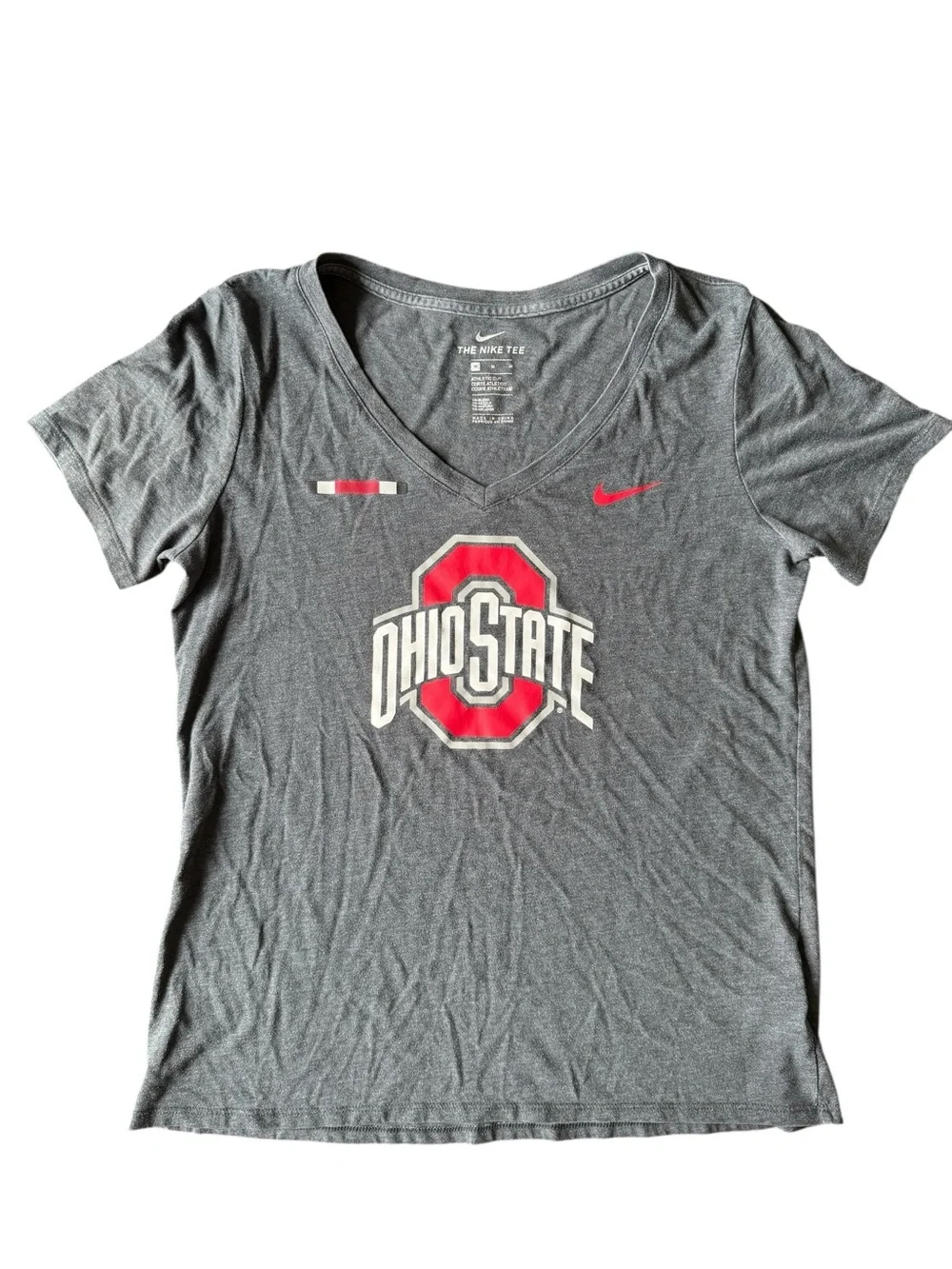 Nike Women Medium V Neck T Shirt Ohio State Logo Athletic Casual Grey